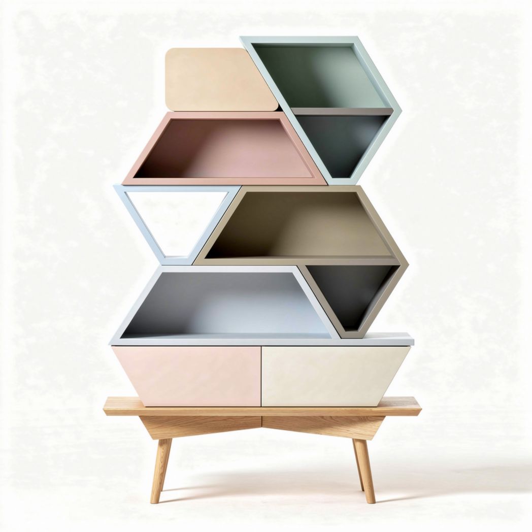 Meuble de rangement en bois et métal avec six compartiments colorés 150 x 80 x 190cm