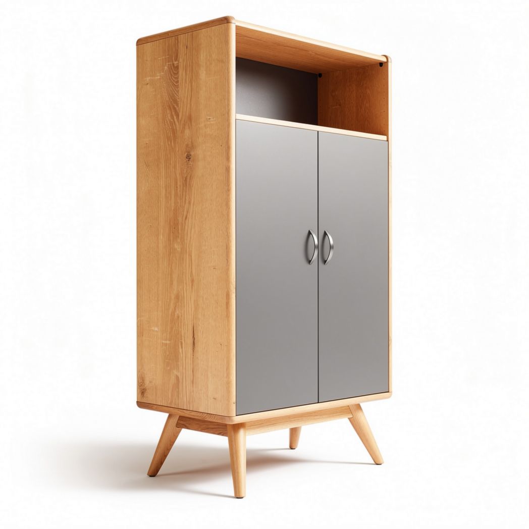 Armoire en bois de pin avec portes en métal gris dimensions 80 x 40 x 120 cm