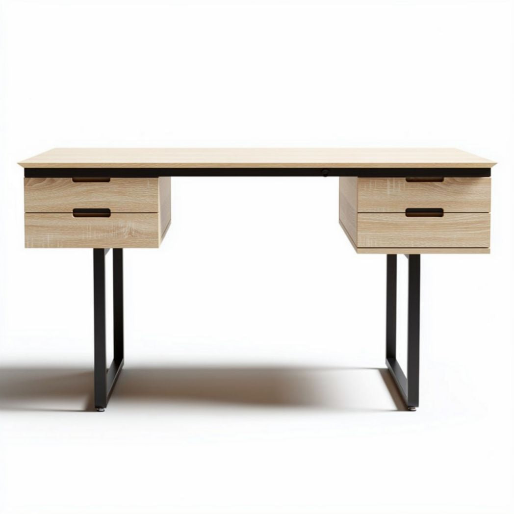 Bureau en bois avec tiroirs dimensions 120 x 60 x 75cm noir et bois naturel