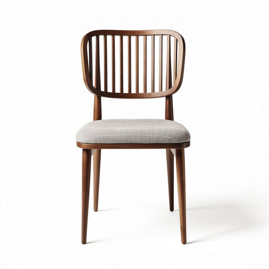 Chaise en bois avec assise rembourrée et dossier en rotin naturel 45 x 45 x 85cm