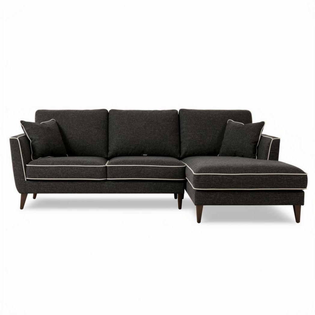 Canapé d'angle en tissu gris anthracite avec coussins amovibles 80 x 220 x 90cm