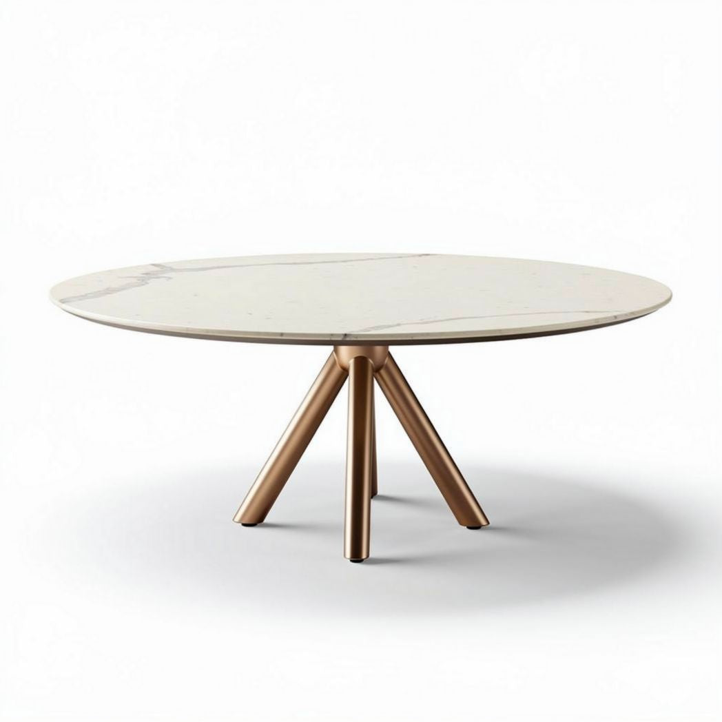 Table ronde en marbre blanc avec piètement en métal doré diamètre 120 cm hauteur 75 cm