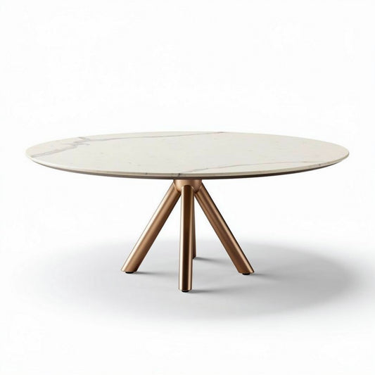 Table ronde en marbre blanc avec piètement en métal doré diamètre 120 cm hauteur 75 cm