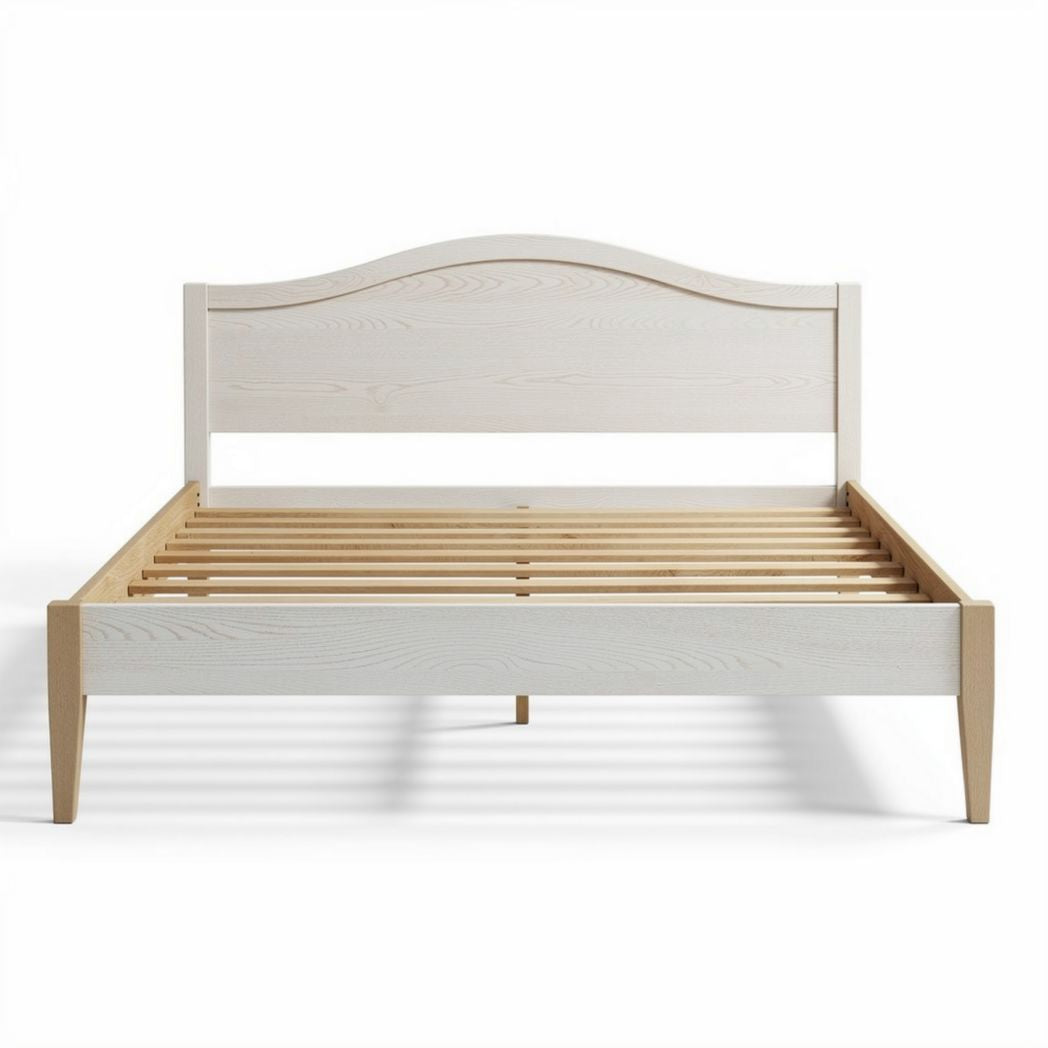 Lit en bois massif blanc avec tête de lit arrondie 200 x 160 x 100cm