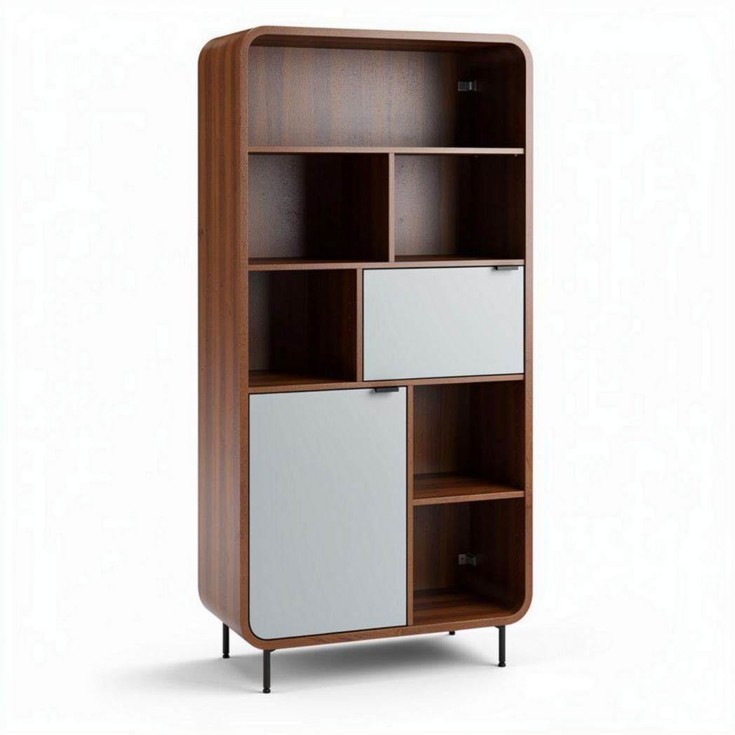 Meuble de rangement en bois et métal avec portes en verre 180 x 80 x 40cm