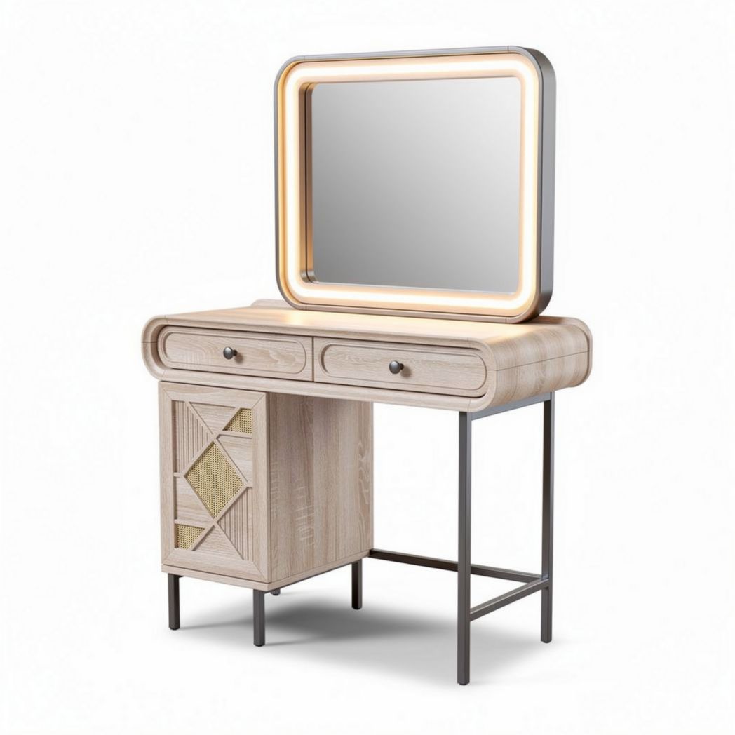 Coiffeuse en bois avec miroir lumineux et tiroirs dimensions 90 x 40 x 150cm