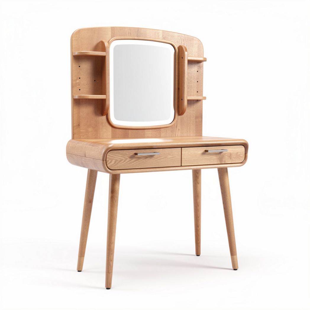 Coiffeuse en bois clair avec miroir et rangement 80 x 45 x 150cm