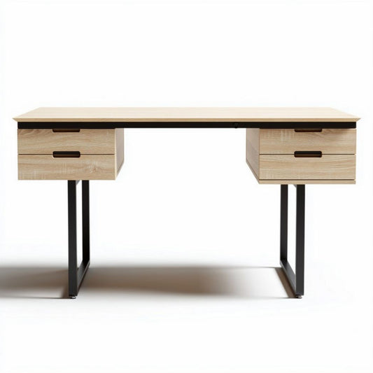 Bureau en bois avec tiroirs dimensions 120 x 60 x 75cm noir et bois naturel