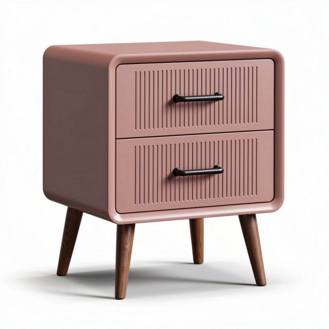 Table de chevet en bois avec tiroirs en plastique rose 40 x 40 x 50cm