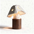 Lampe en céramique en forme de champignon avec support en bois 15 x 15 x 25cm