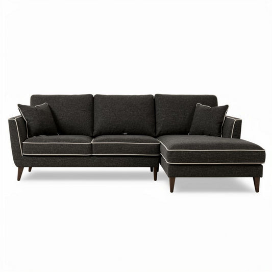 Canapé d'angle en tissu gris anthracite avec coussins amovibles 80 x 220 x 90cm
